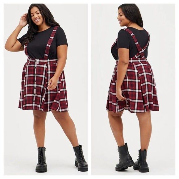 Torrid Challis Plaid Burgundy Skirtall - Picture 2 of 3